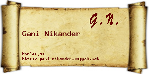 Gani Nikander névjegykártya